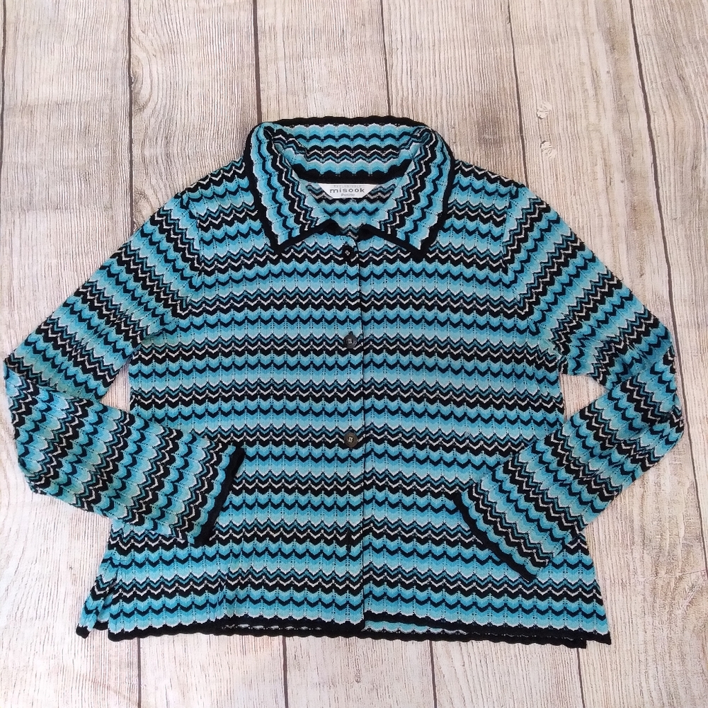 Misook blue-green chevron knit top sz MP, NWOT - Picture 3 of 5